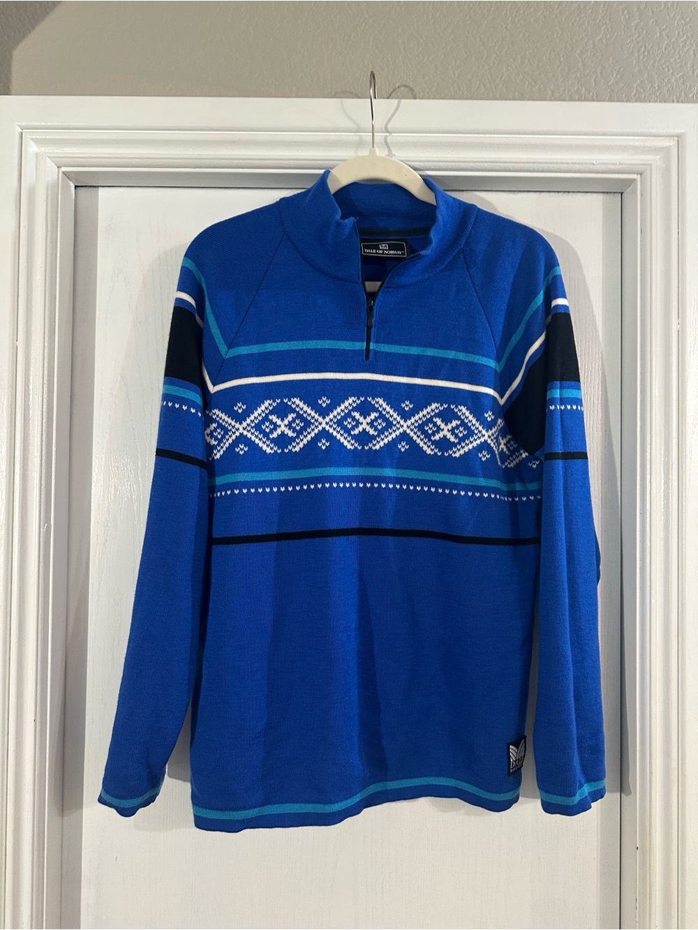 Dale of Norway Royal Blue Zip-Neck Fair Isle Sweater
